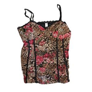 Y2k leopard print floral mesh cami w/ built in bra (XL)